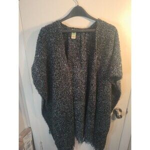 Vtg Branigan Weavers Ireland Wool Cape Poncho Shawl Blue Grey Fringe One Size